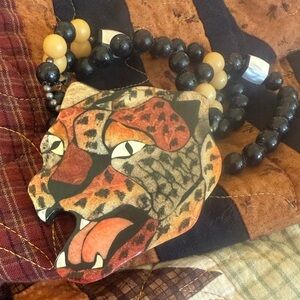 Leopard Face Beaded Necklace